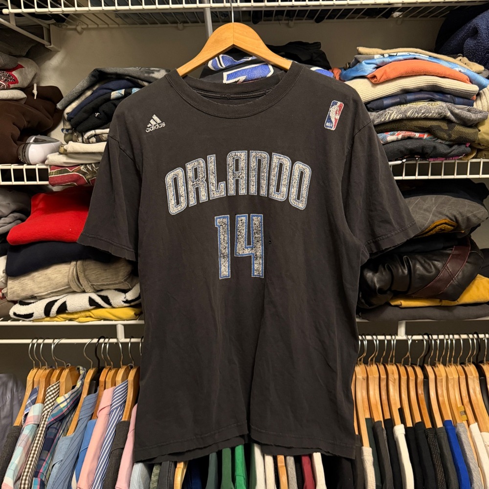 Orlando Magic Adidas T-Shirt Mens L Faded Black Jameer Nelson 14 NBA Distressed